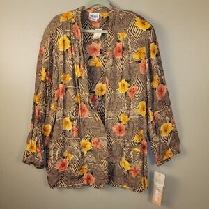 Vintage 90s Leslie Fay Floral Blazer Jacket Women 24W 44 Tropical Resort Shoulde